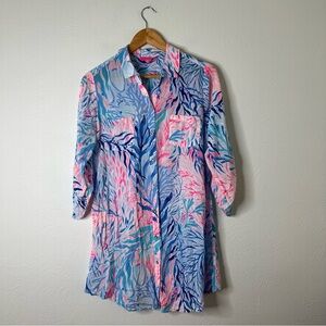 Lilly Pulitzer Natalie Printed Swim Cover Up Coral Blue Pink Rayon Size S Small